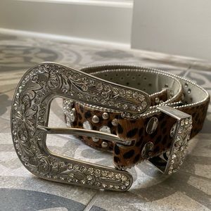 BDW Cheetah with Jewel Cross Genuine Leather Belt✨
